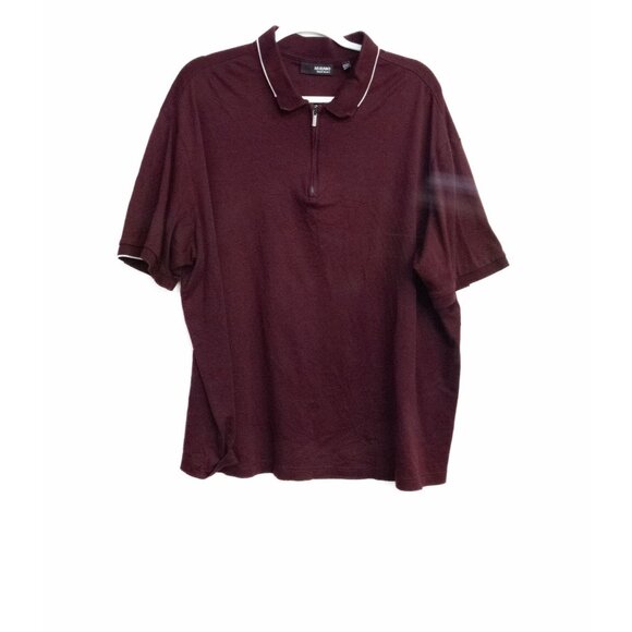 Murano Liquid Luxury Mens Maroon Polo Shirt With White Trim & Zip Collar 2XB - Picture 1 of 8